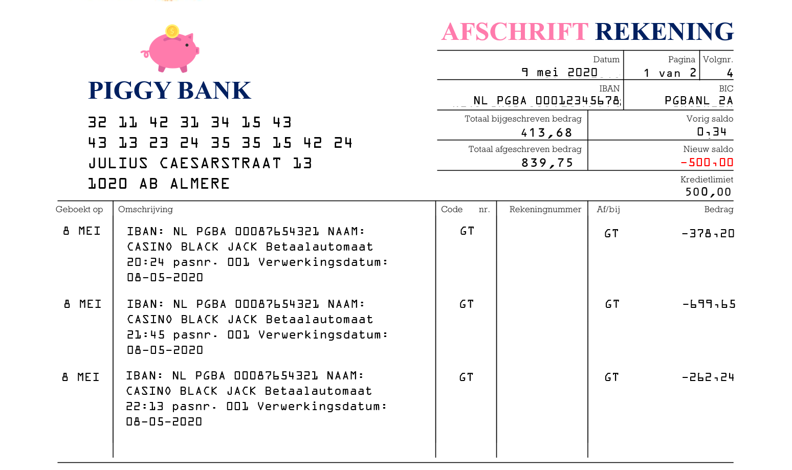 AANWIJZING HET BANKAFSCHRIFT